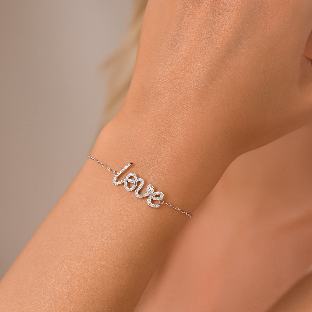 14K White Gold Diamond "Love" Bracelet, 0.16ct