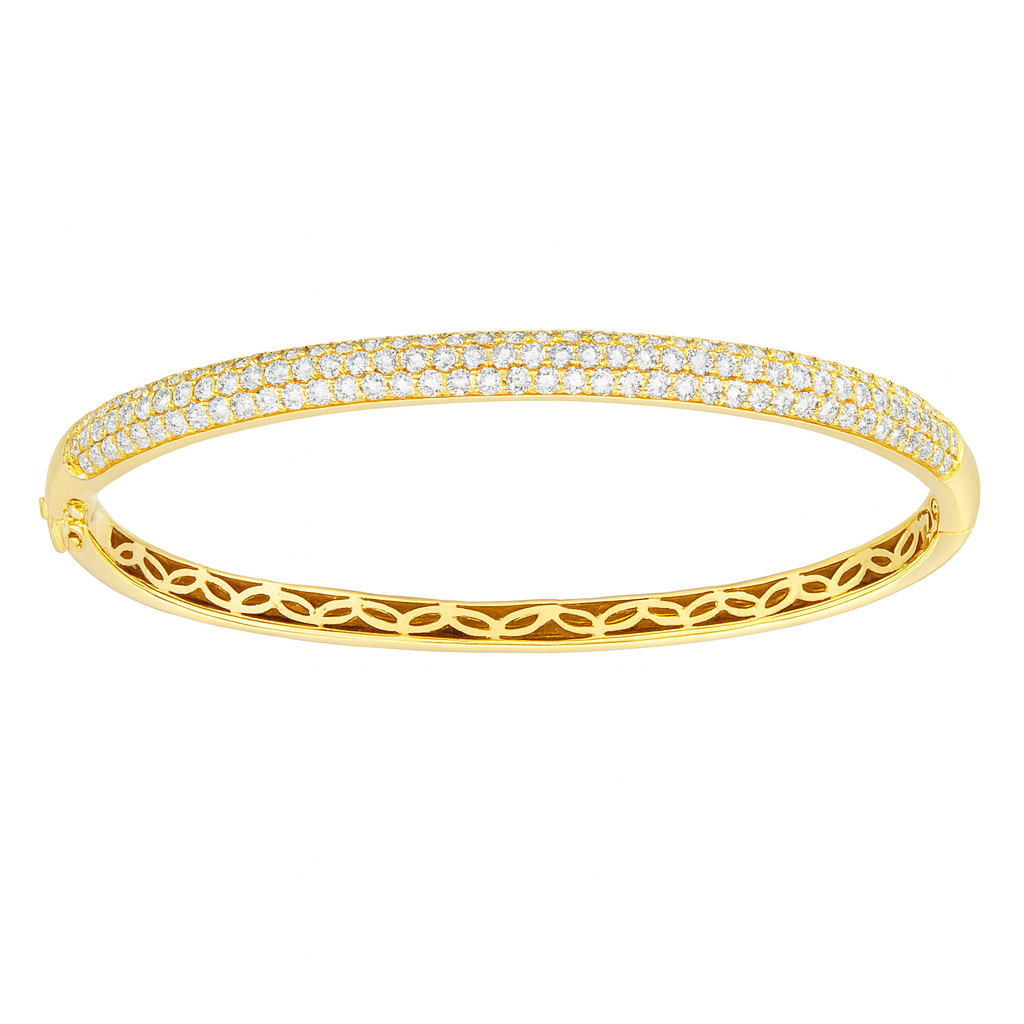 14K Yellow Gold Three Row Diamond Bangle, 2.08ct