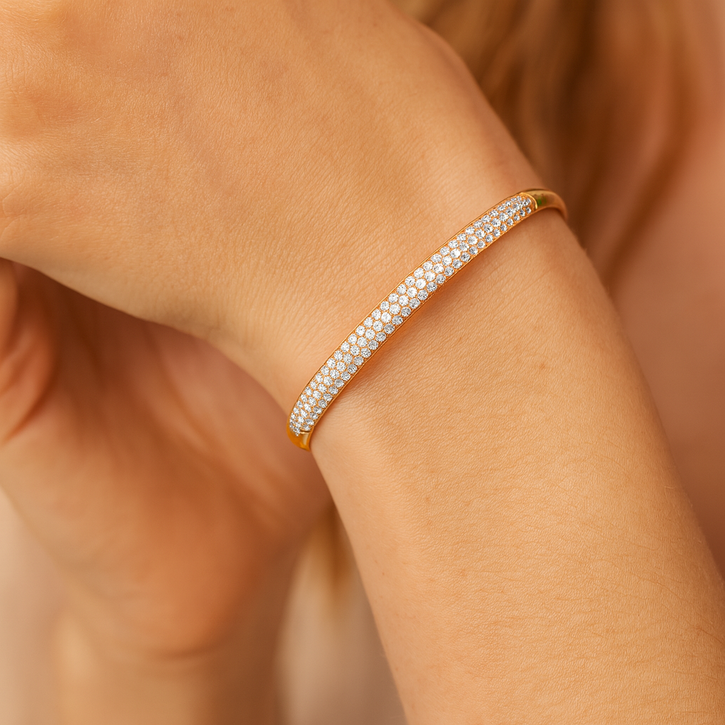 14K Yellow Gold Three Row Diamond Bangle, 2.08ct