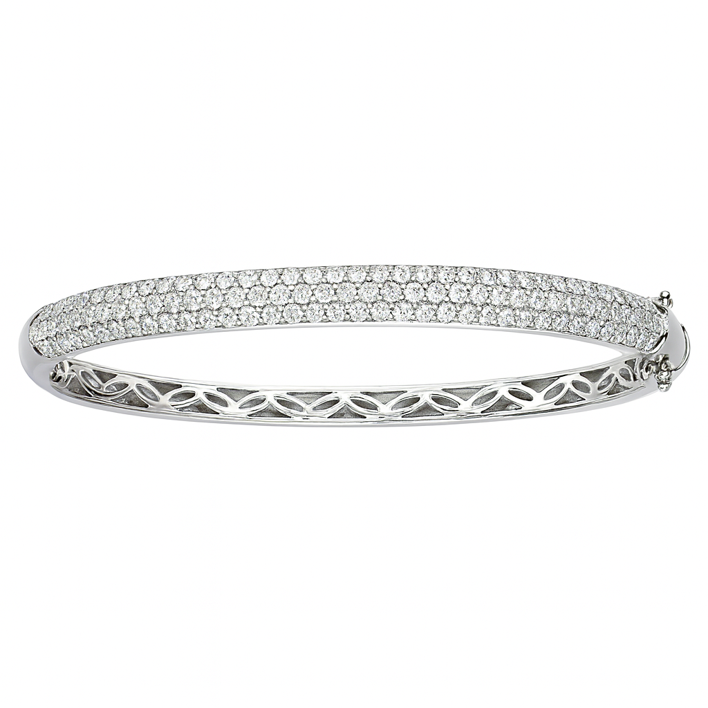 14K White Gold Three Row Diamond Bangle, 2ct