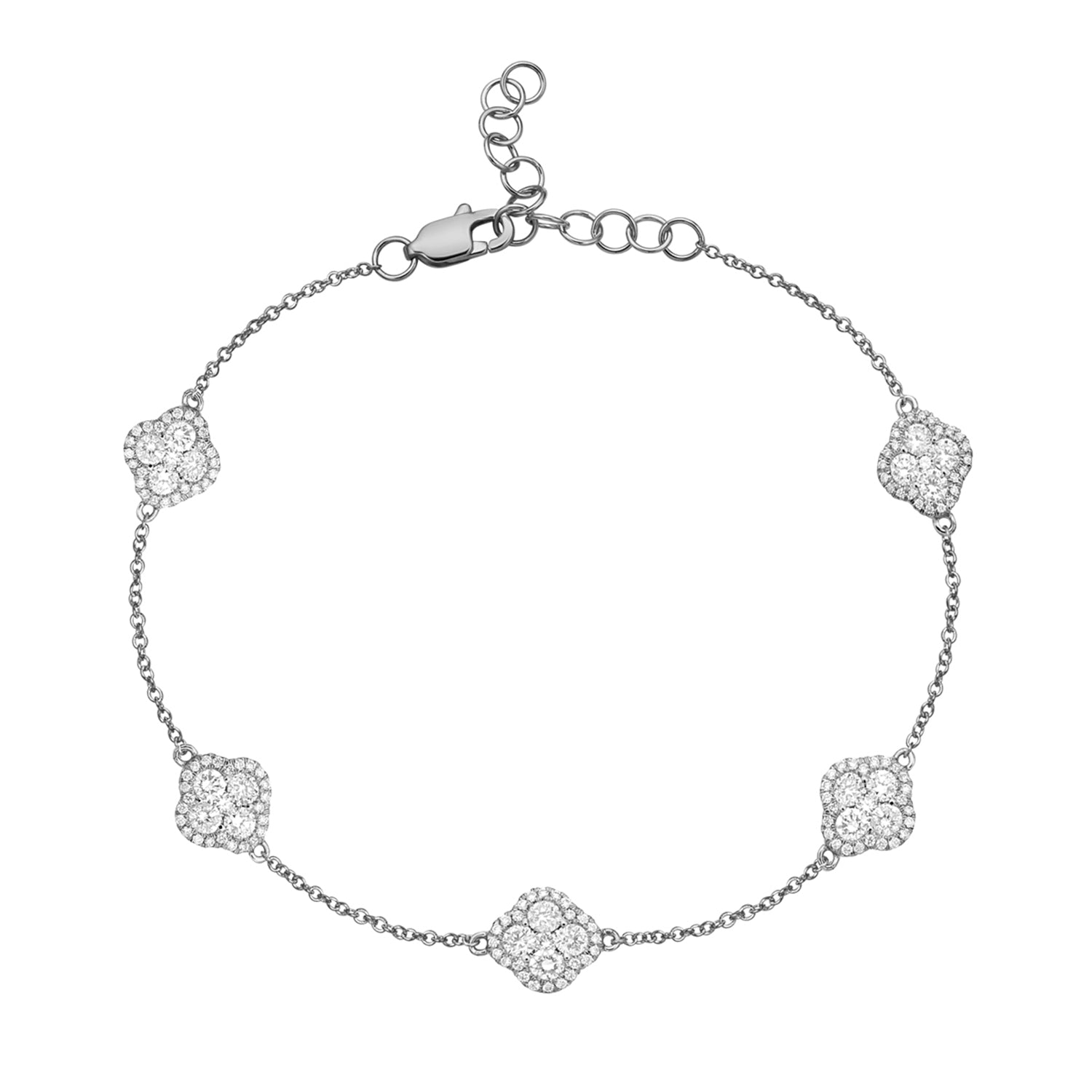 14K White Gold Clover Bracelet, 1.14ct