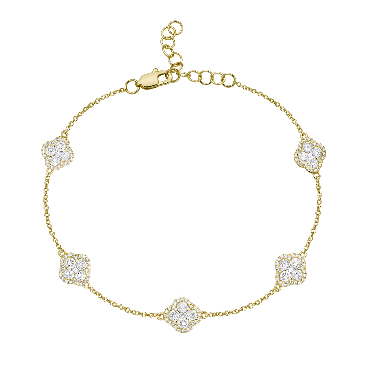 14K Yellow Gold Clover Bracelet, 1.14ct