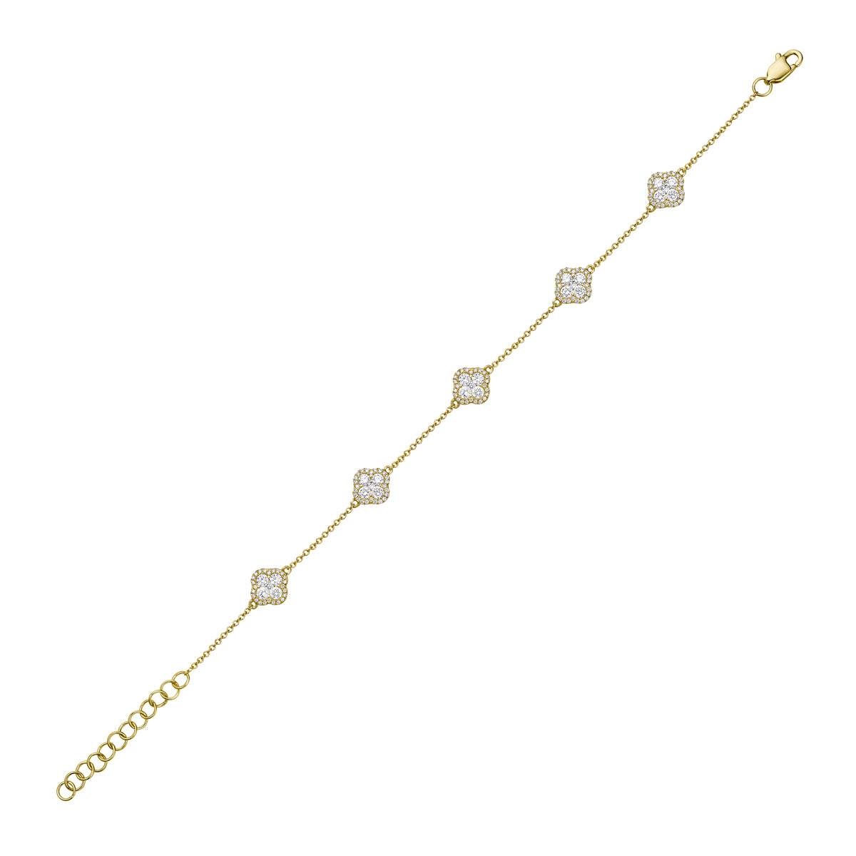 14K Yellow Gold Clover Bracelet, 1.14ct
