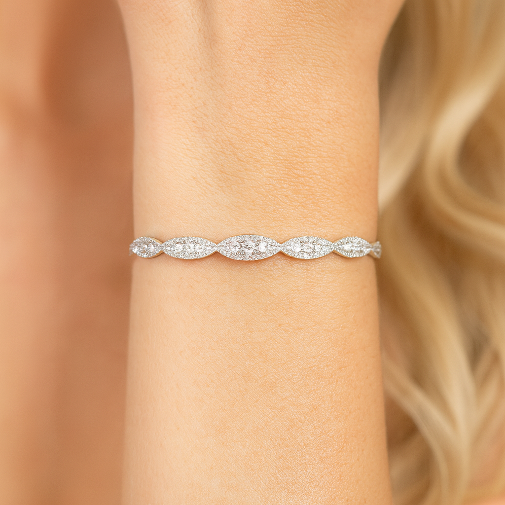 14K White Gold Diamond Bangle, 1.22ct