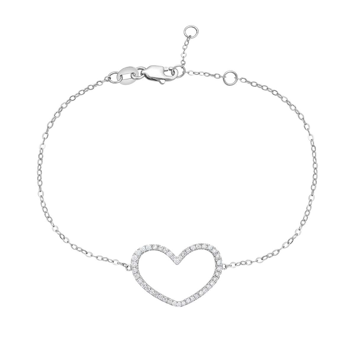 14K White Gold Open Heart Diamond Bracelet, 0.27ct