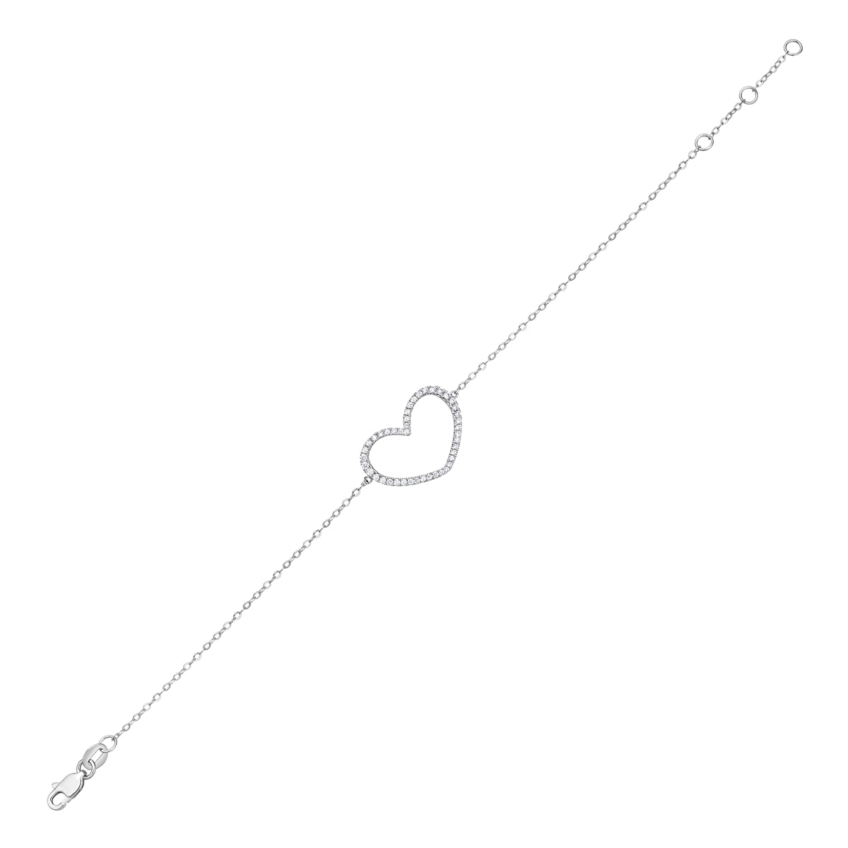 14K White Gold Open Heart Diamond Bracelet