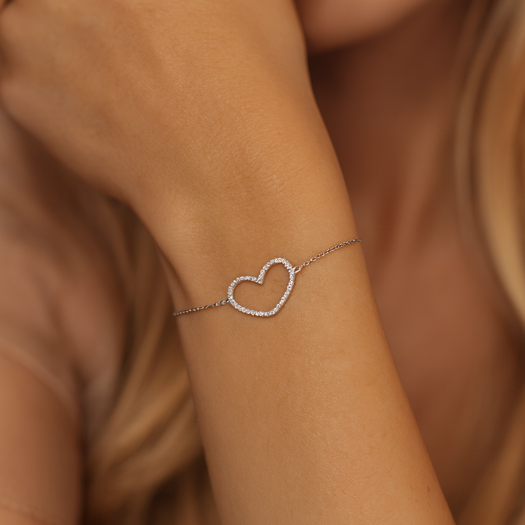 14K White Gold Open Heart Diamond Bracelet, 0.27ct