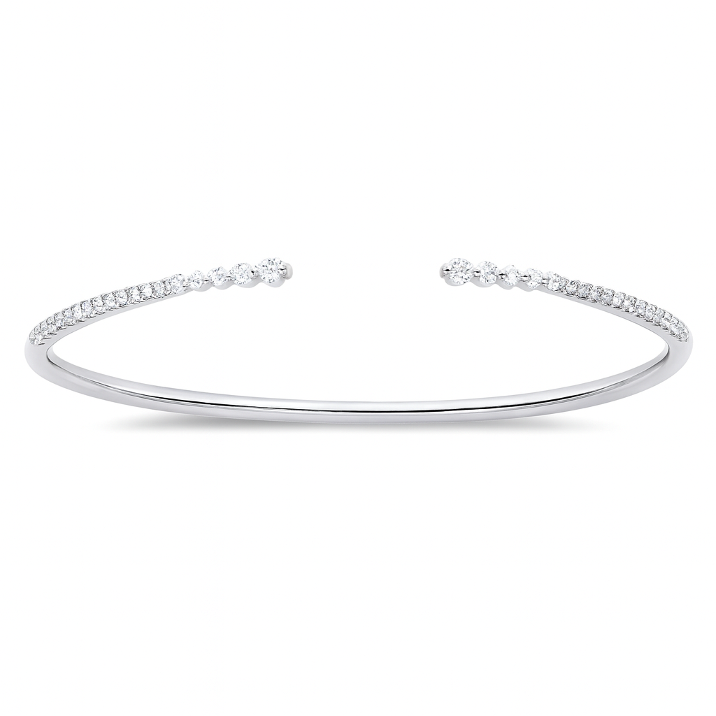 14K White Gold Diamond Claw Bangle, 0.53ct