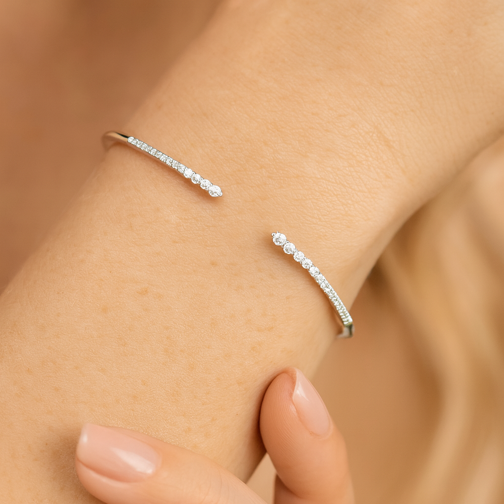 14K White Gold Diamond Claw Bangle, 0.53ct