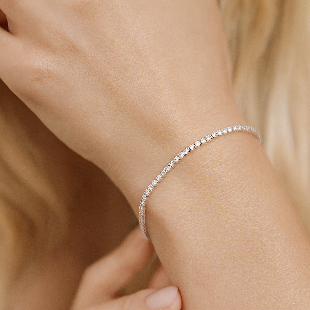 14K White Gold Prong Set DiamondTennis Bracelet, 1.22ct