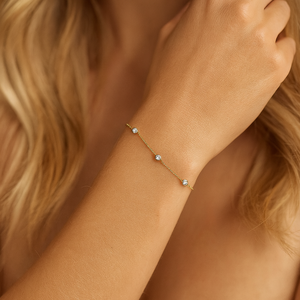 14K Yellow Gold Diamond Station Bracelet - Small, 0.35ct