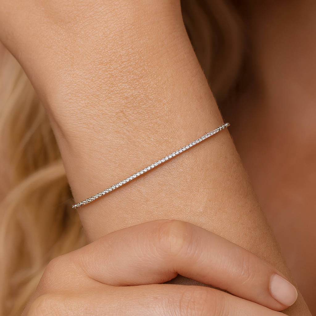 14K White Gold Diamond Bar Bracelet - Small, 0.15ct