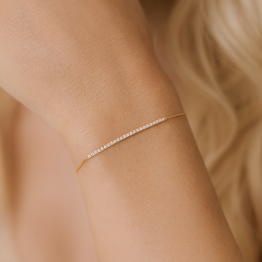 14K Rose Gold Diamond Bar Bracelet - Small, 0.15ct