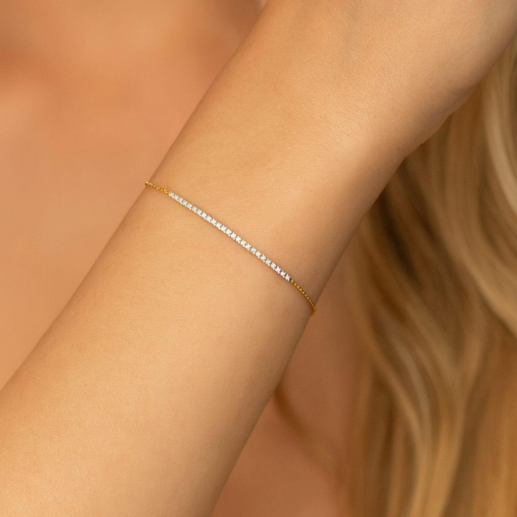 14K Yellow Gold Diamond Bar Bracelet - Small, 0.15ct