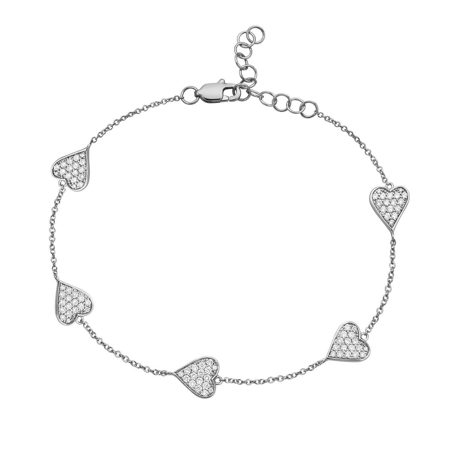 14K White Gold Diamond Heart Eternity Bracelet, 0.51ct