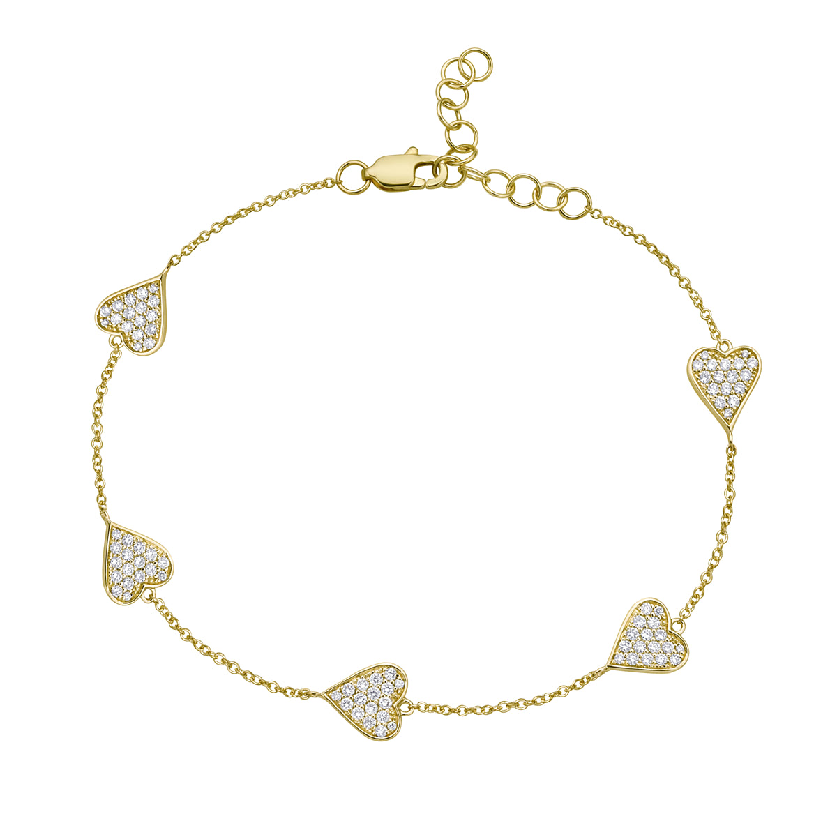 14K Yellow Gold Diamond Heart Eternity Bracelet, 0.51ct