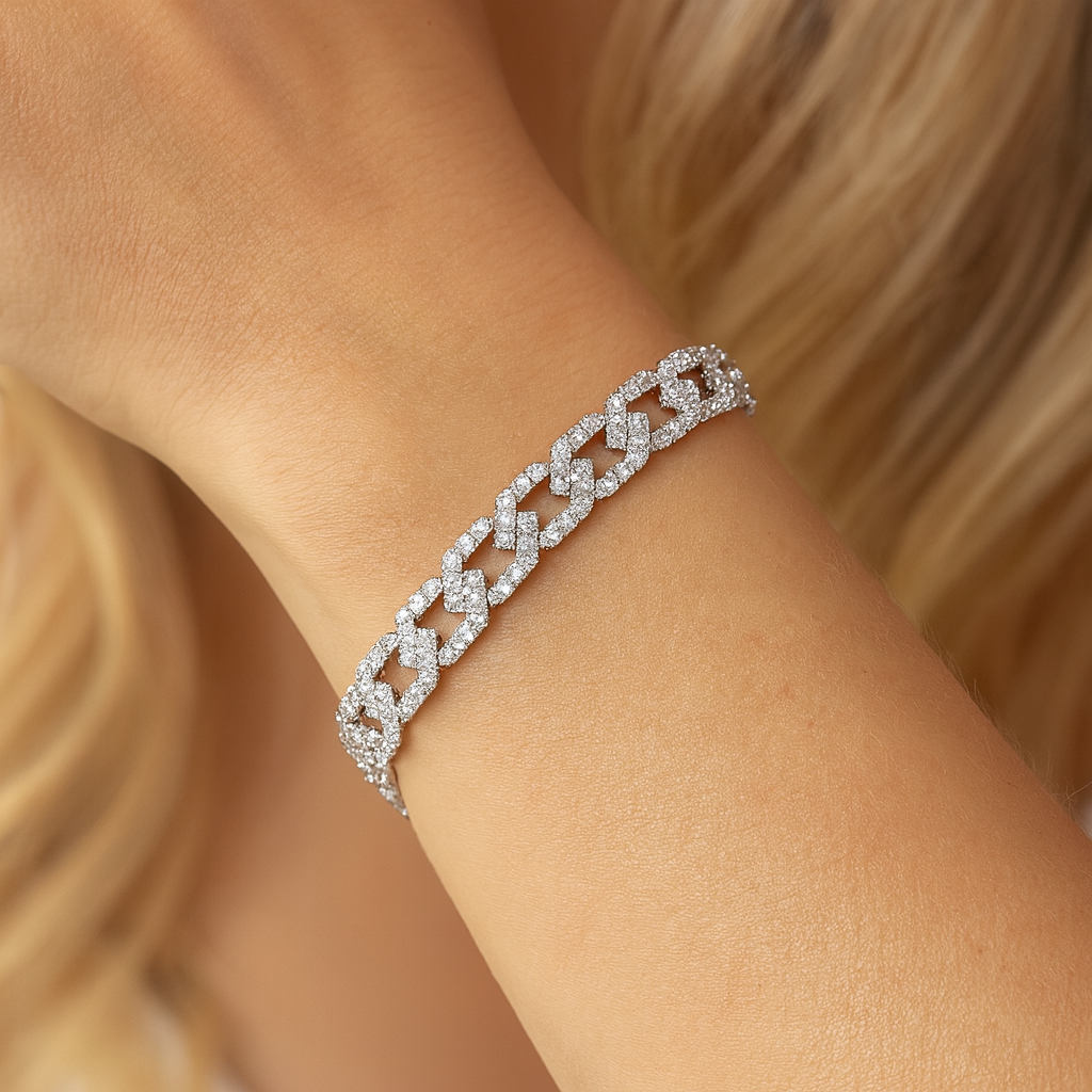 14K White Gold Diamond Locking Links Bracelet, 2.83ct