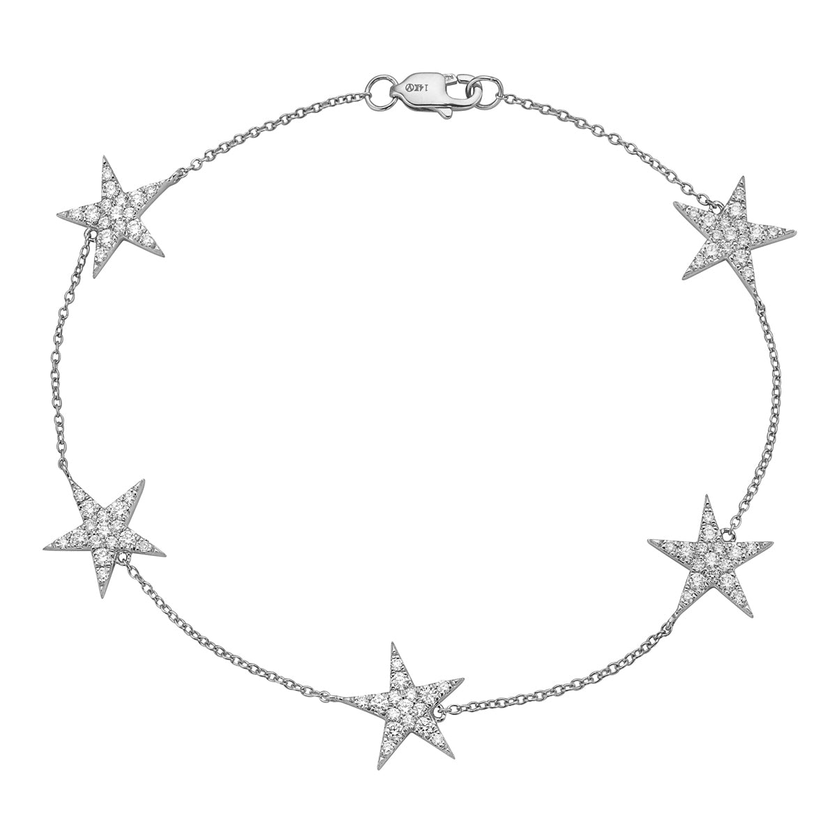 14K White Gold Diamond Stars Bracelet, 0.78ct