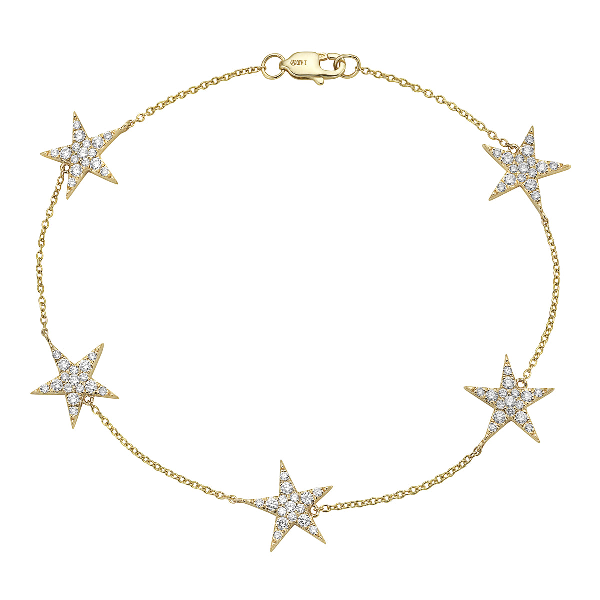 14K Yellow Gold Diamond Stars Bracelet, 0.78ct
