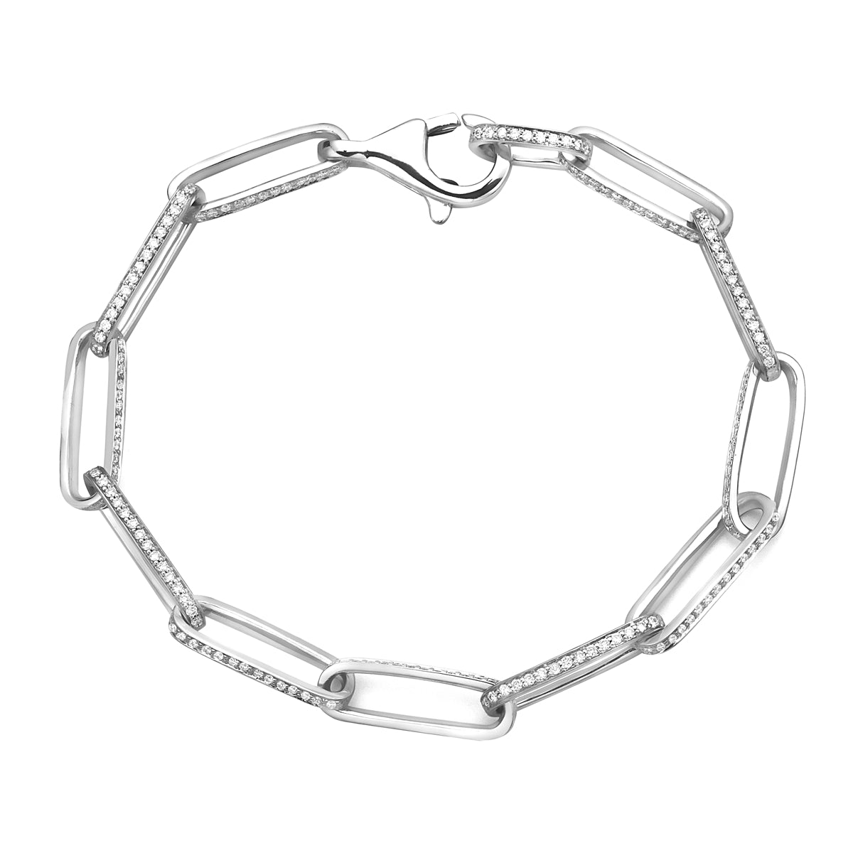 14K White Gold Eternity Diamond Paperclip Bracelet, 1.58ct