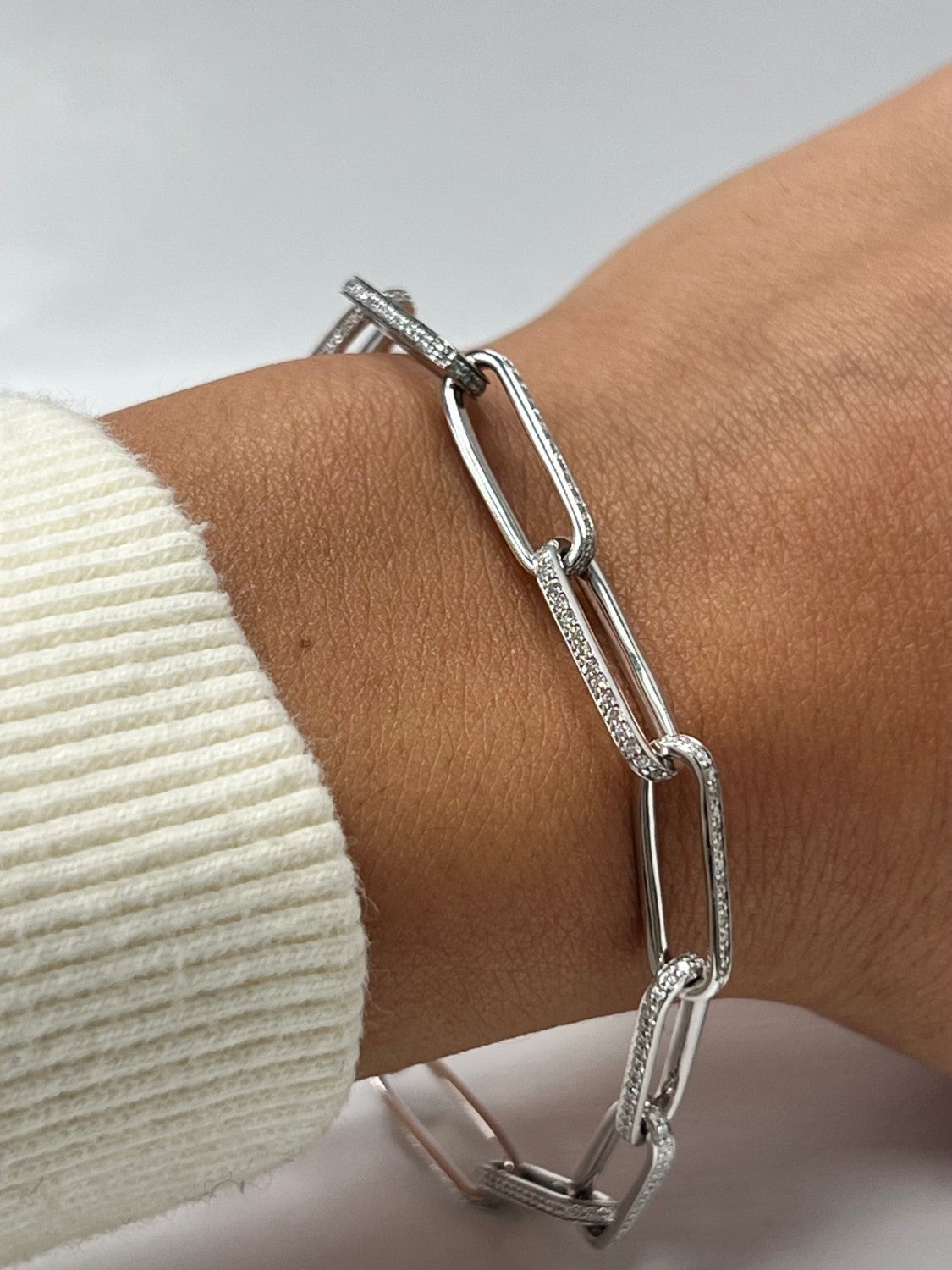 14K White Gold Eternity Diamond Paperclip Bracelet, 1.58ct