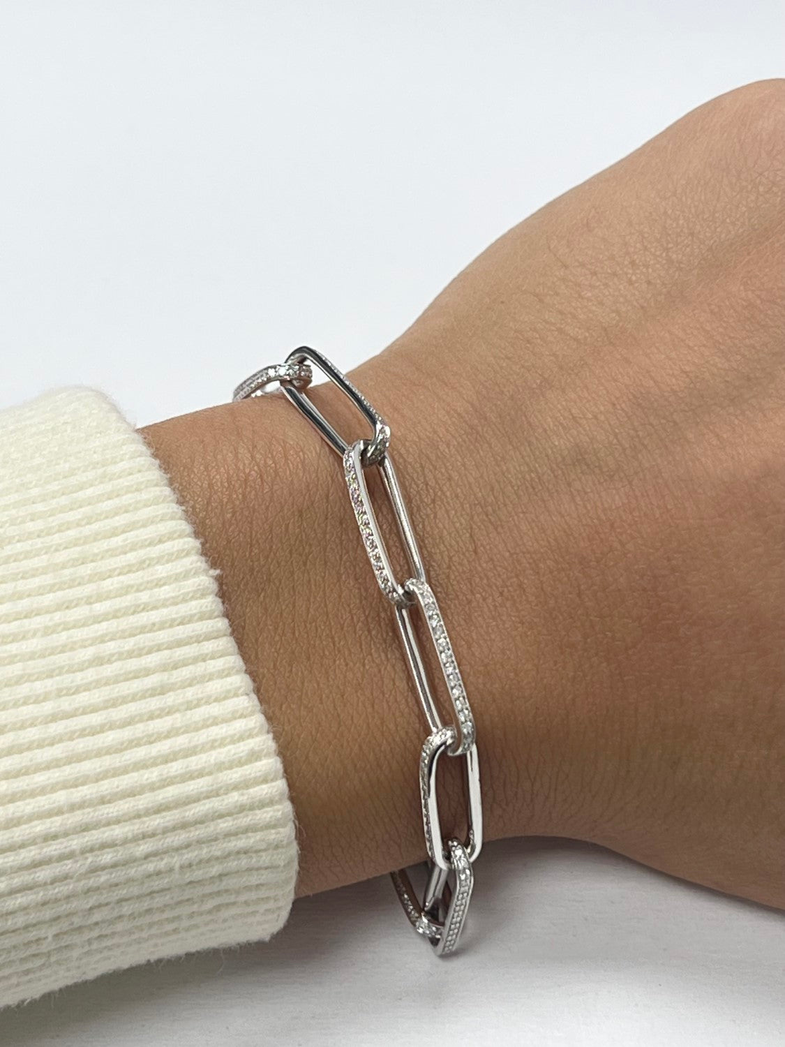 14K White Gold Eternity Diamond Paperclip Bracelet, 1.58ct