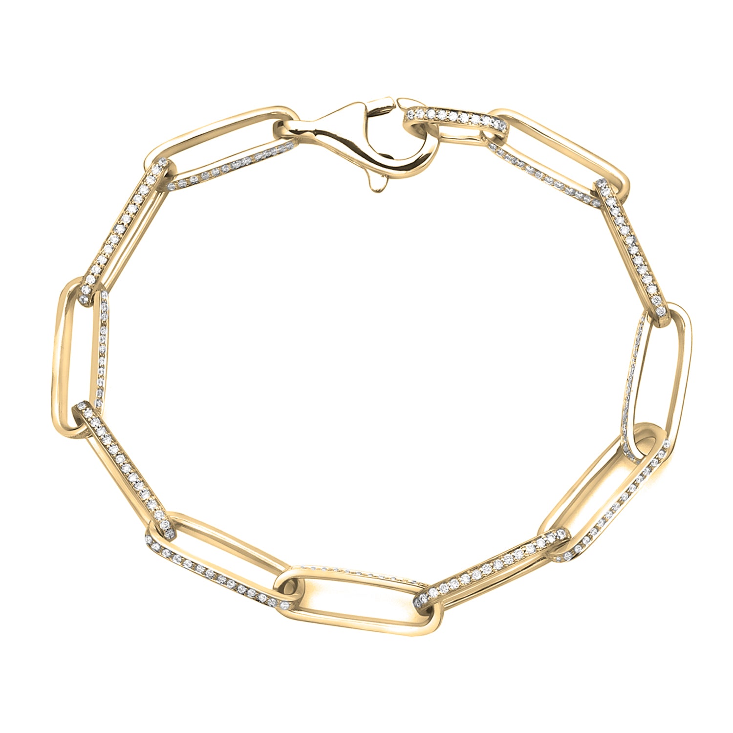 14K Yellow Gold Eternity Diamond Paperclip Bracelet, 1.58ct