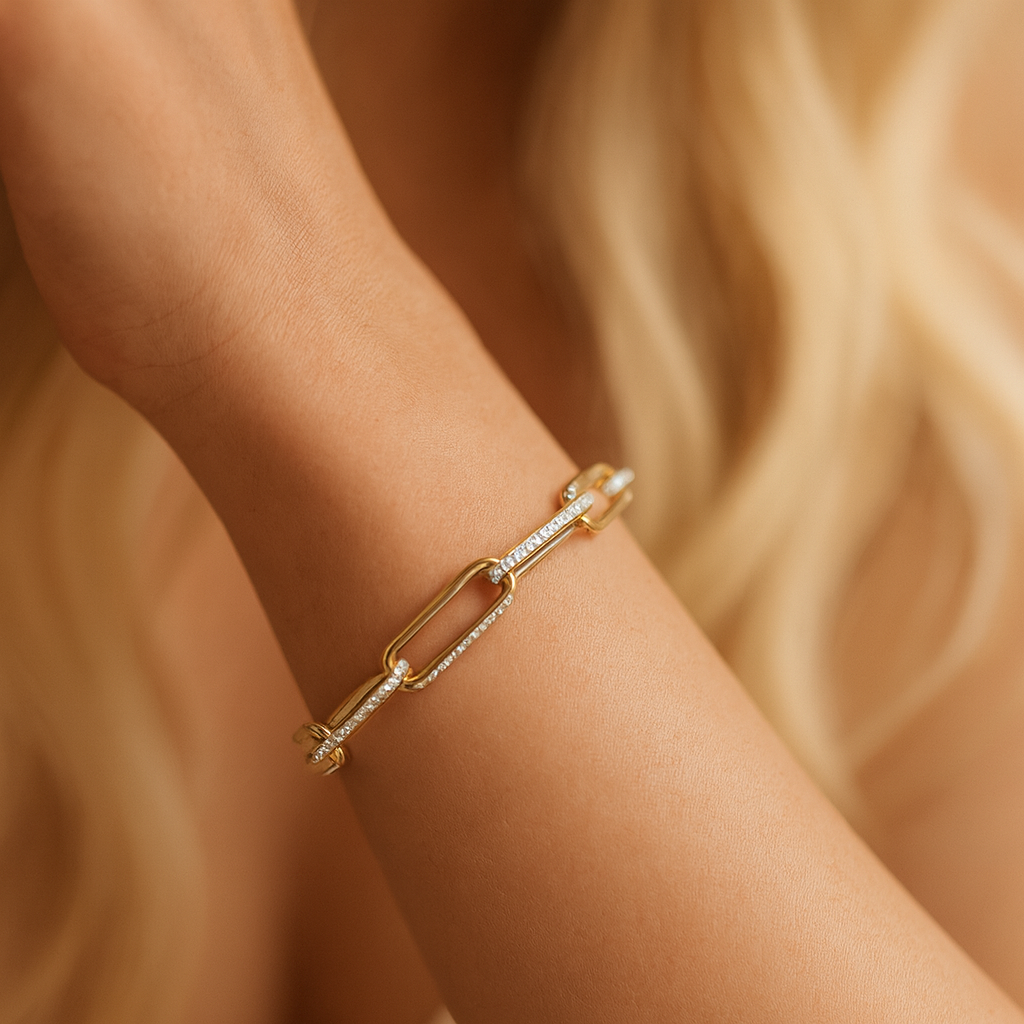 14K Yellow Gold Eternity Diamond Paperclip Bracelet, 1.58ct