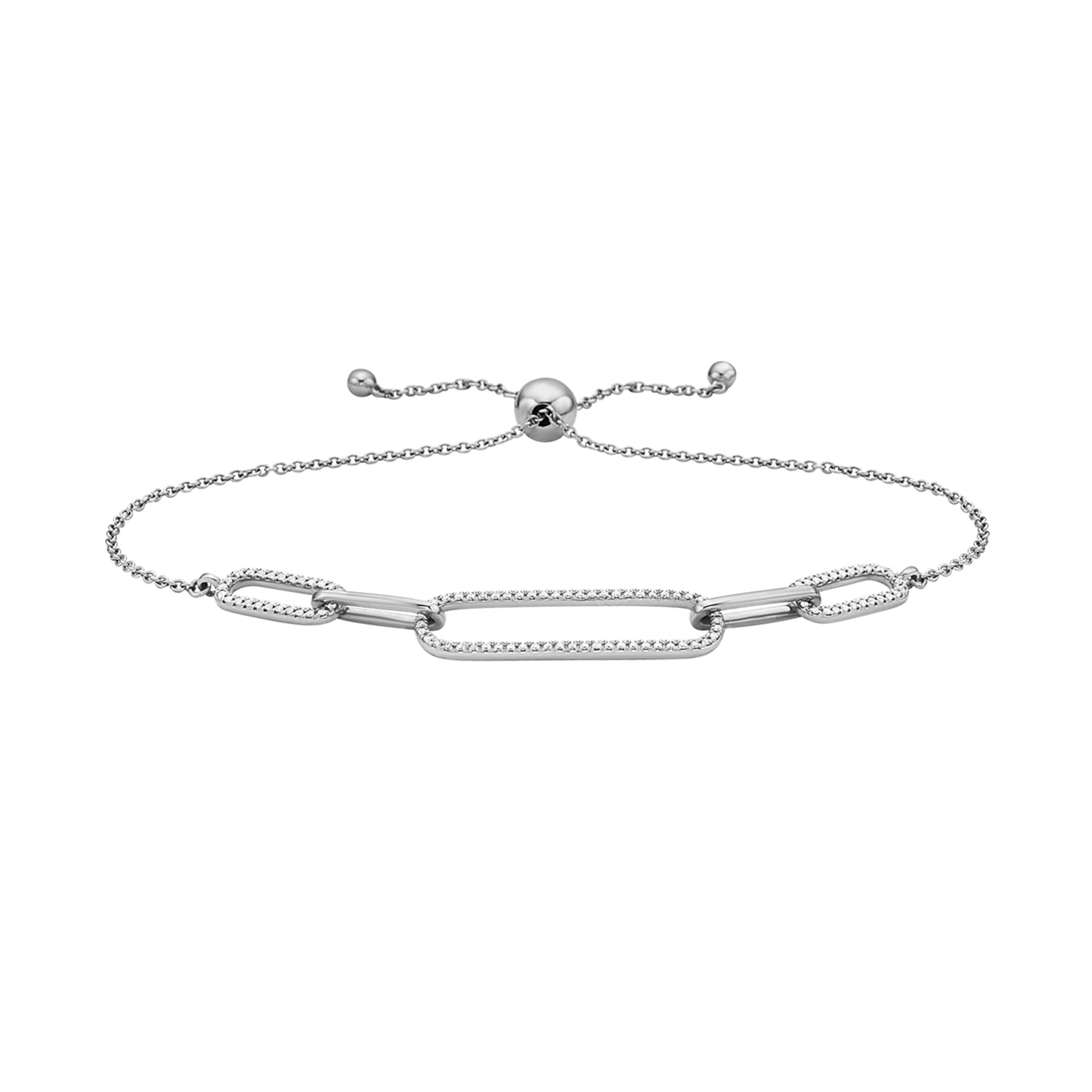 14K White Gold Paperclip Diamond Bolo Bracelet, 0.2ct