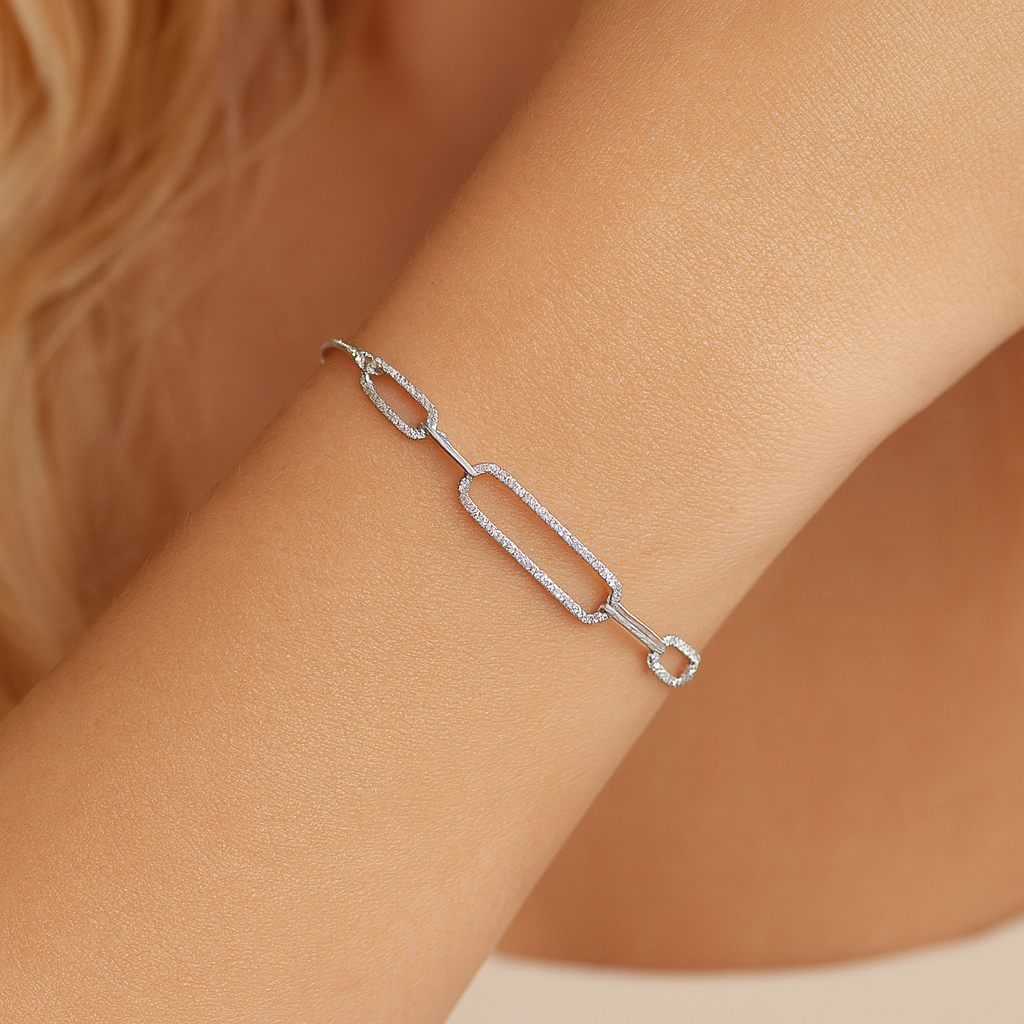 14K White Gold Paperclip Diamond Bolo Bracelet, 0.2ct