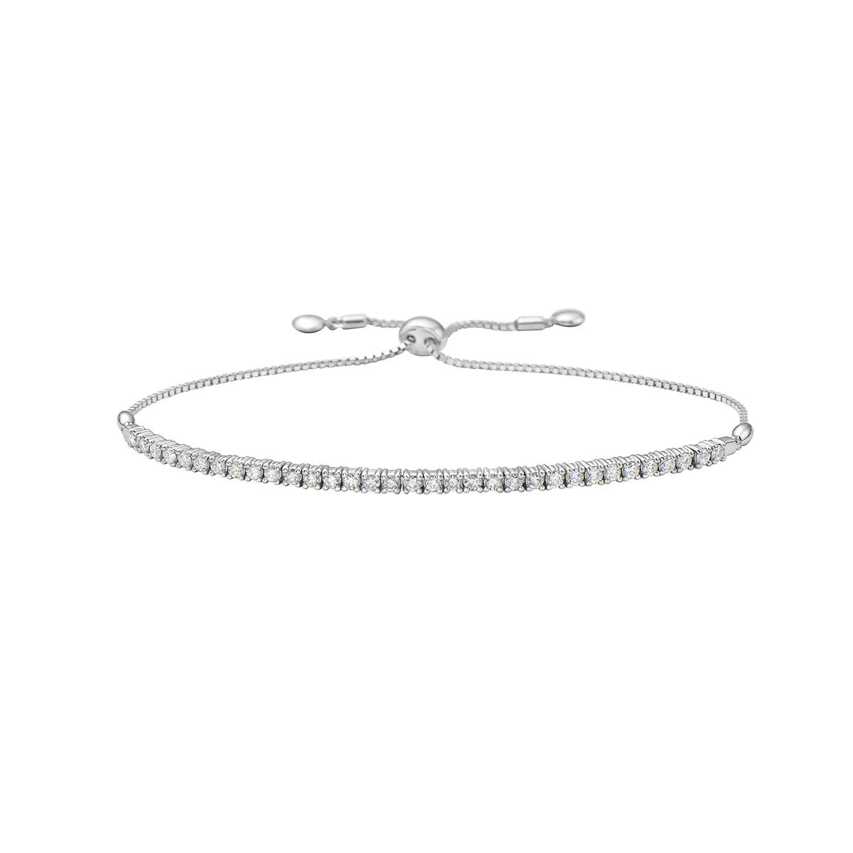 14K White Gold Diamond Tennis Bolo Bracelet, 0.93ct