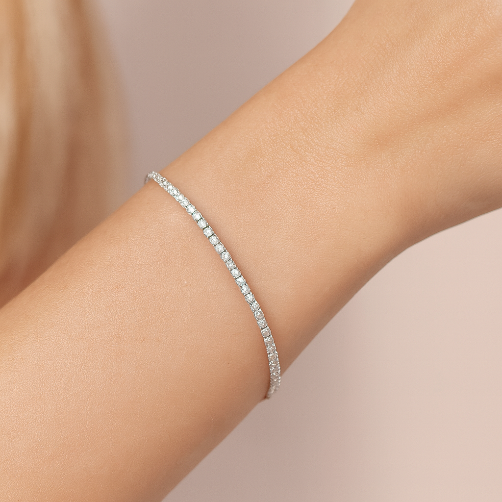 14K White Gold Diamond Tennis Bolo Bracelet, 0.93ct