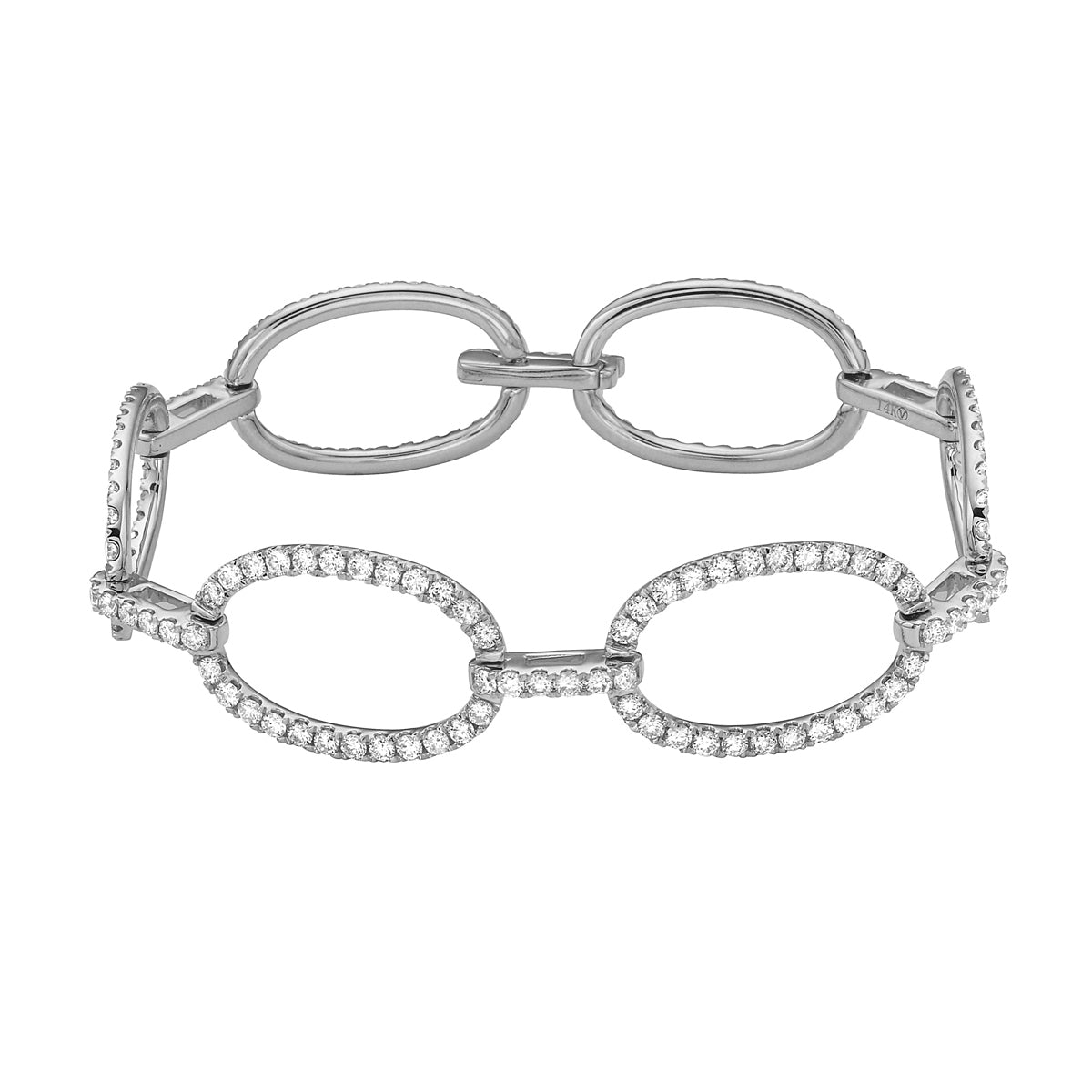 14K White Gold Diamond Open Circle Link Bangle, 4.41ct
