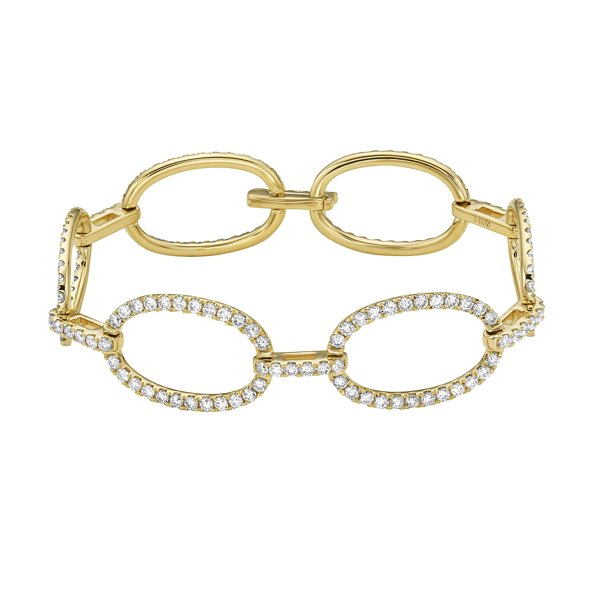 14K Yellow Gold Diamond Open Circle Link Bangle, 4.4ct