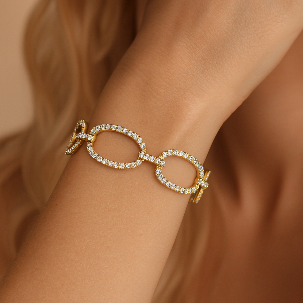 14K Yellow Gold Diamond Open Circle Link Bangle, 4.4ct