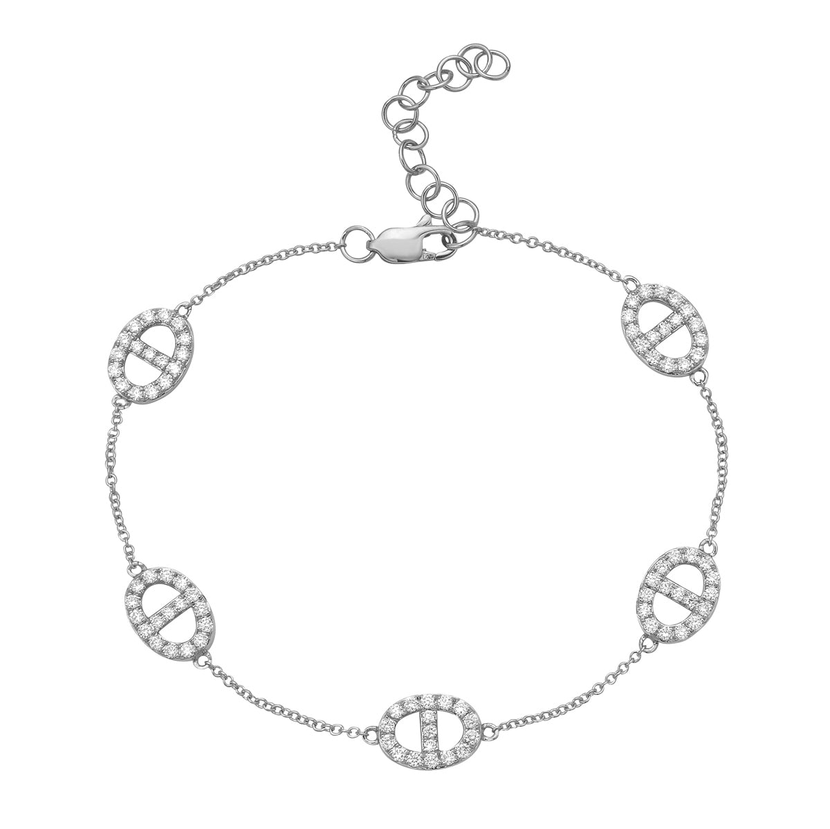 14K White Gold Adjustable Modern Diamond Link Bracelet, 0.71ct