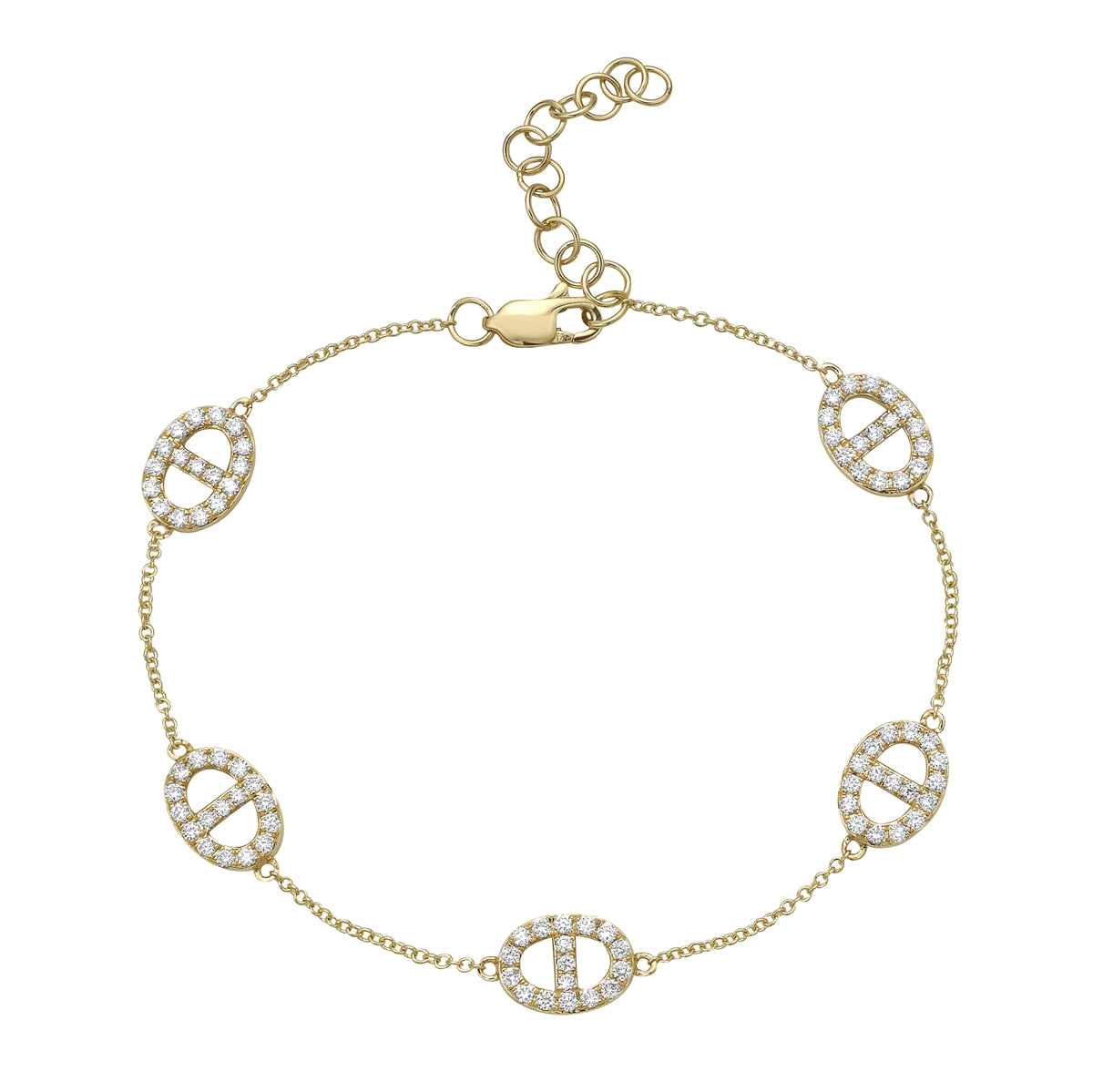14K Yellow Gold Adjustable Modern Diamond Link Bracelet, 0.71ct