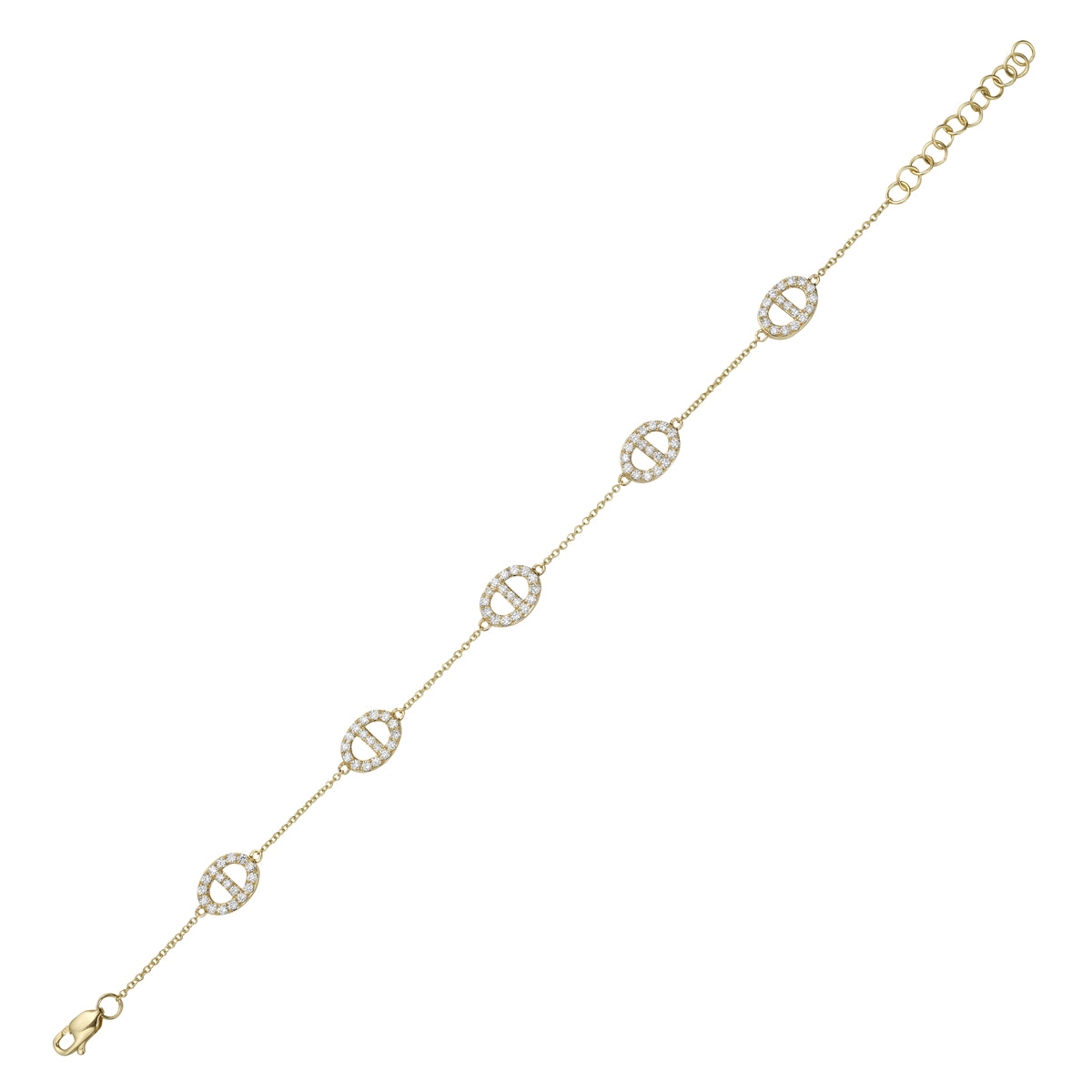 14K Yellow Gold Adjustable Modern Diamond Link Bracelet, 0.71ct