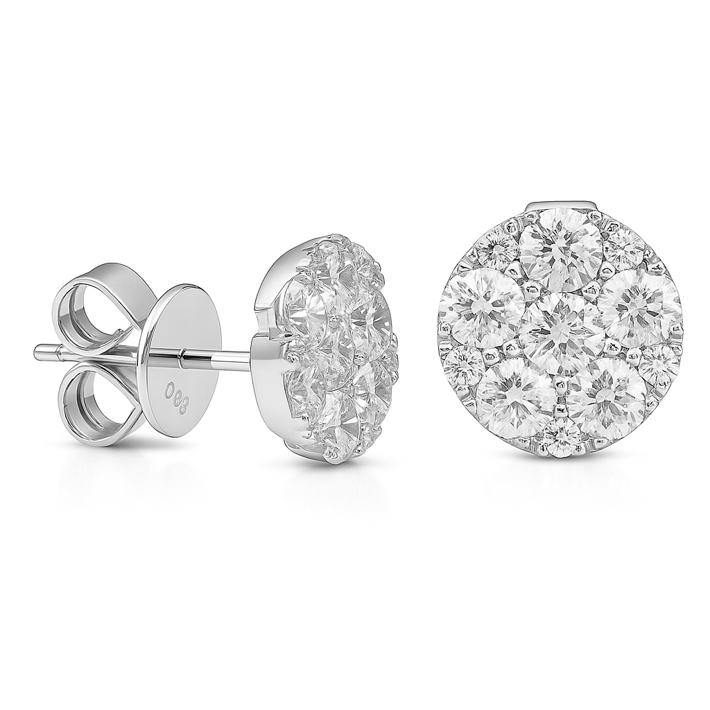 14K White Gold Round Diamond Studs, 1.89ct