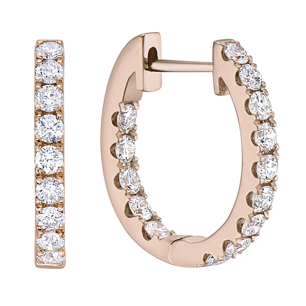 14K Rose Gold Inside Outiside Huggie Earring - Large, 1.06ct