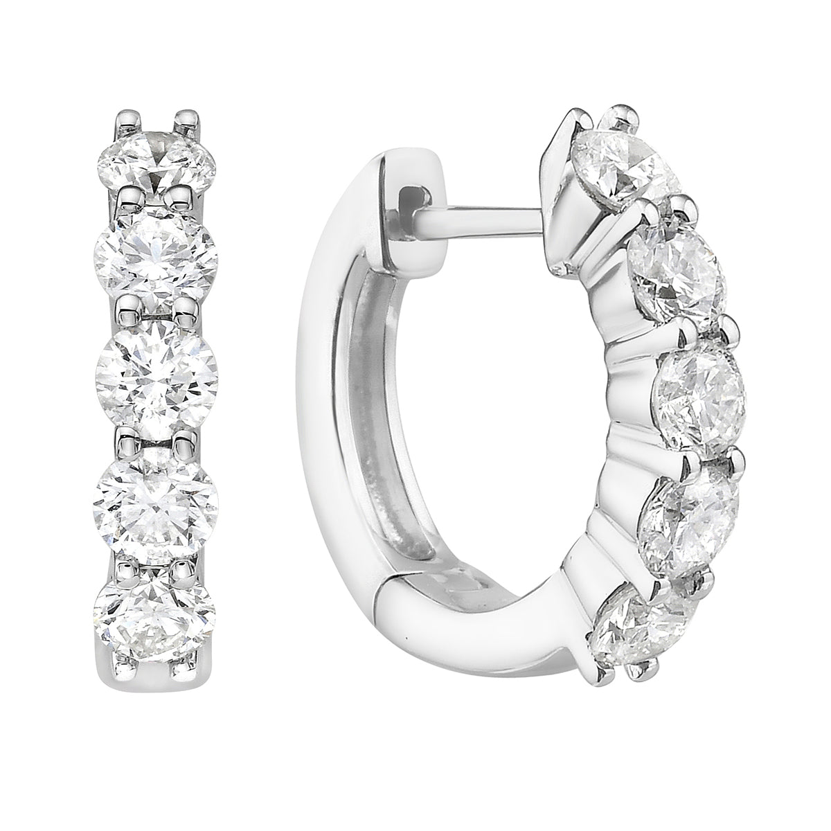 14K White Gold Diamond Hoop Earrings - Large, 0.96ct