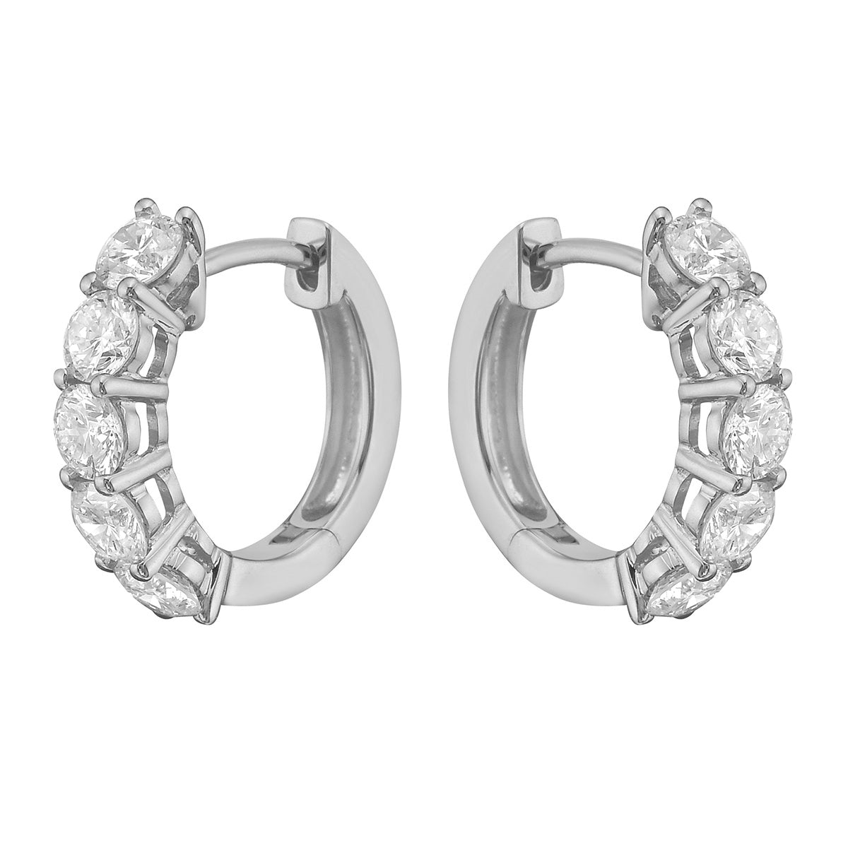 14K White Gold Five-Stone Diamond Hoop Earrings, 1.43ct