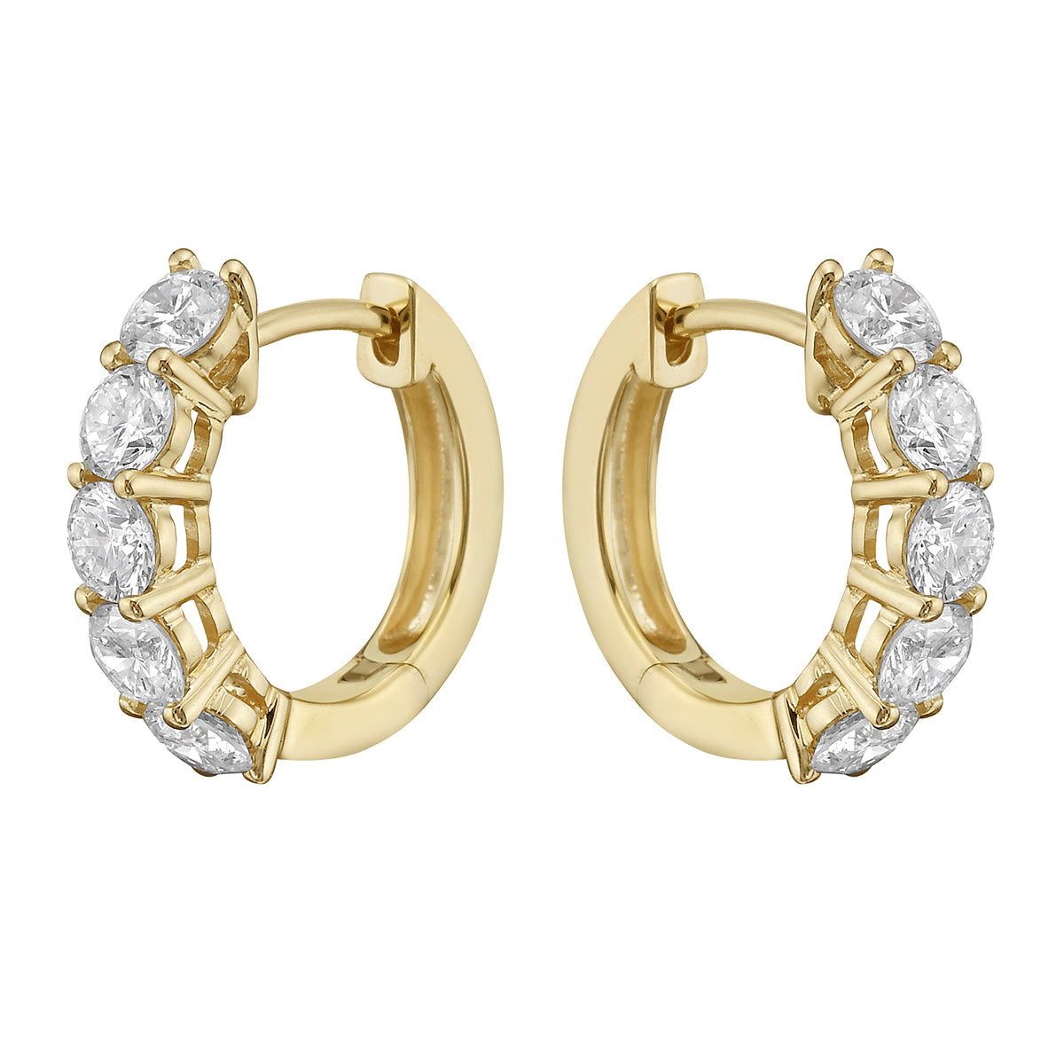 14K Yellow Gold Five-Stone Diamond Hoop Earrings - Large, 1.43ct