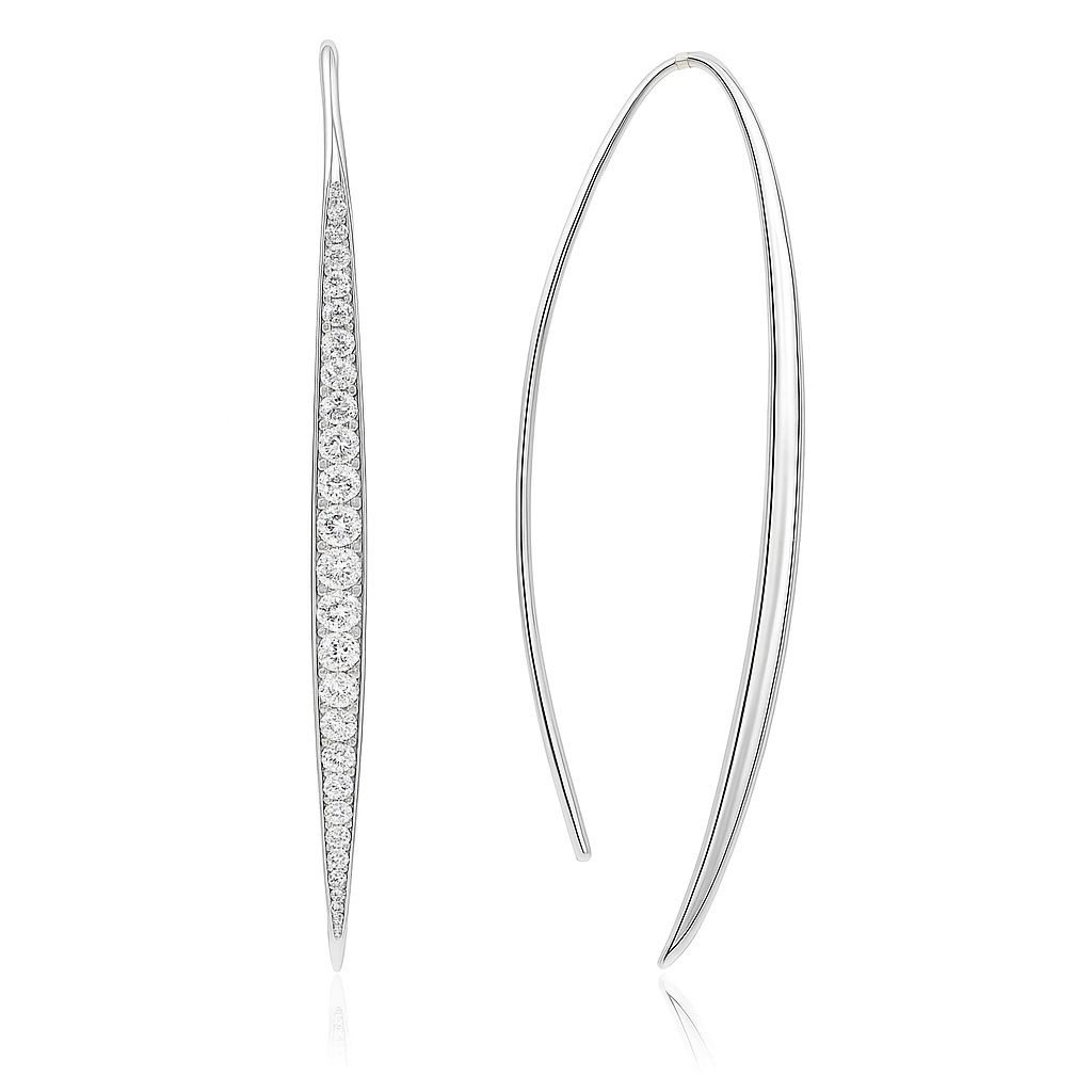 14K White Gold Threader Diamond Earrings, 1.19ct