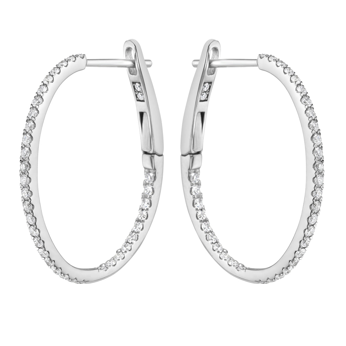 14K White Gold Inside and Out Diamond Hoop Earrings, 0.49ct