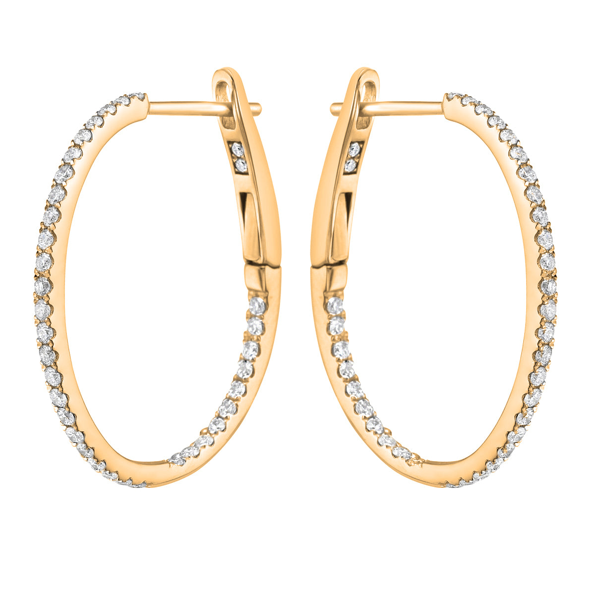 14K Yellow Gold Inside and Out Diamond Hoop Earrings, 0.65ct