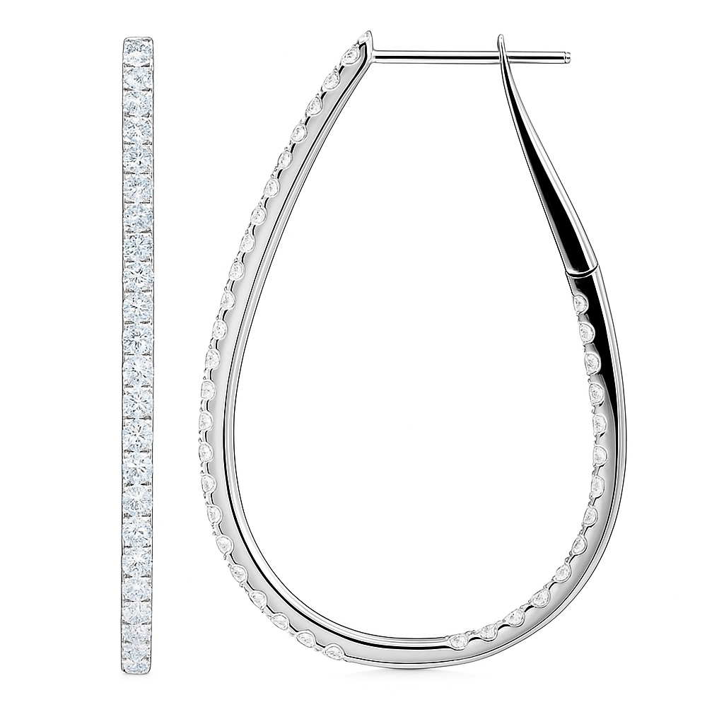14K White Gold Inside and Out Hoop Earrings, 1.45ct