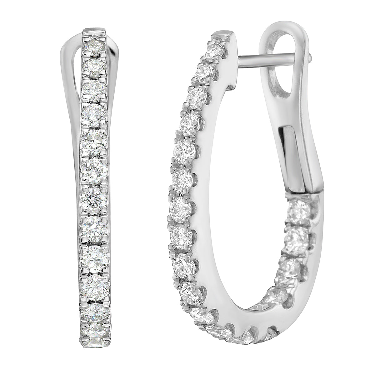 14K White Gold Diamond Hoop Earrings, 0.81ct