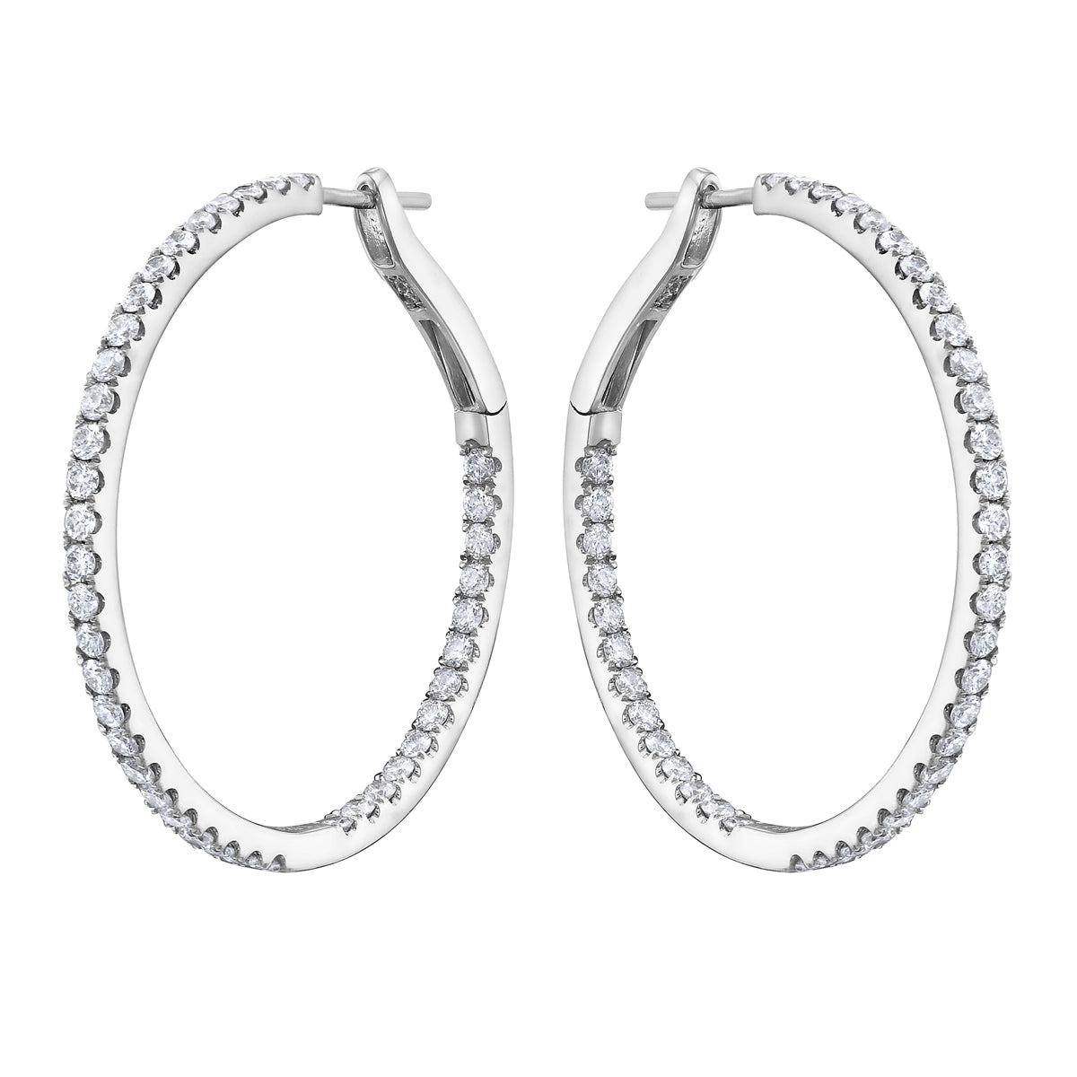 1.25 in White Gold Inside and Out Diamond Hoop Earrings