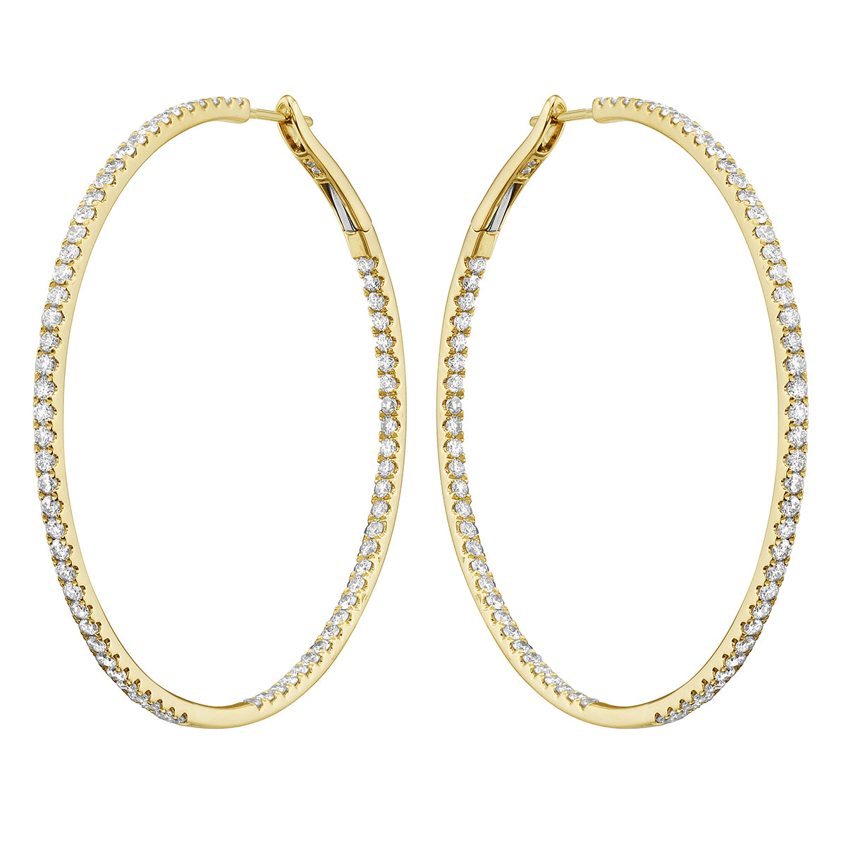 2.0n Yellow Gold Insdie and Out Diamond Hoop Earrings